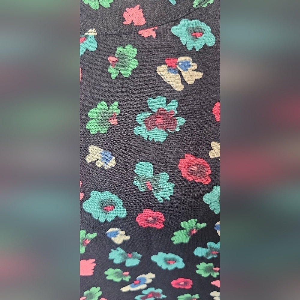 Betsey Johnson Navy Blue Pink Green Floral Halter Sleeveless Shift Dress Size 10 - Picture 2 of 14